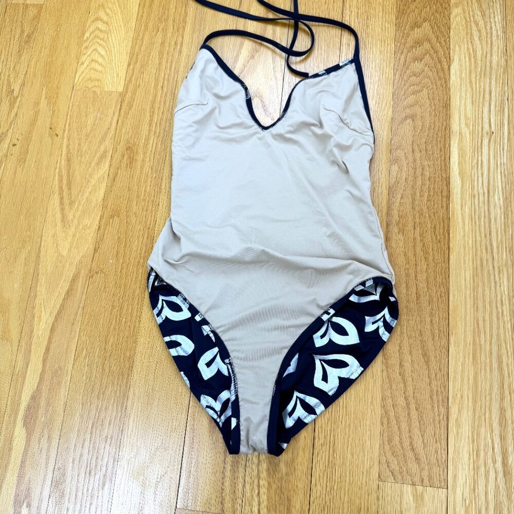 J. Crew Swimsuit One Piece Halter Black Silver (6) - Picture 4 of 7